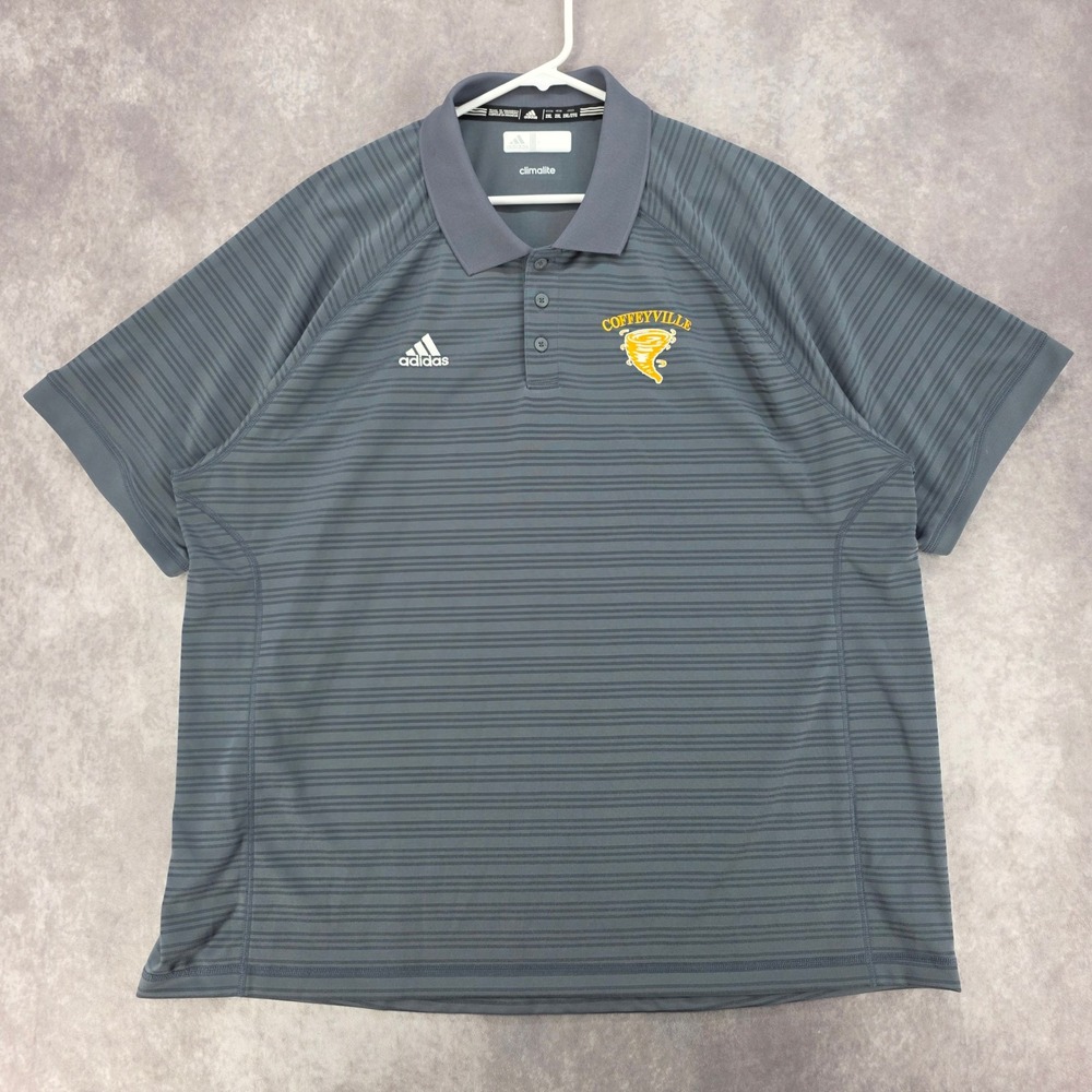 Adidas Golf Polo Shirt Mens 2XL Gray Striped Coffeyville Red Ravens Tornado